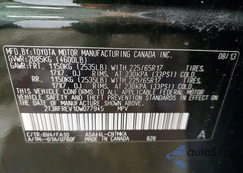 2013 Toyota Rav4 Xle z USA, uszkodzony, nr VIN 2T3RFREV1DW077945